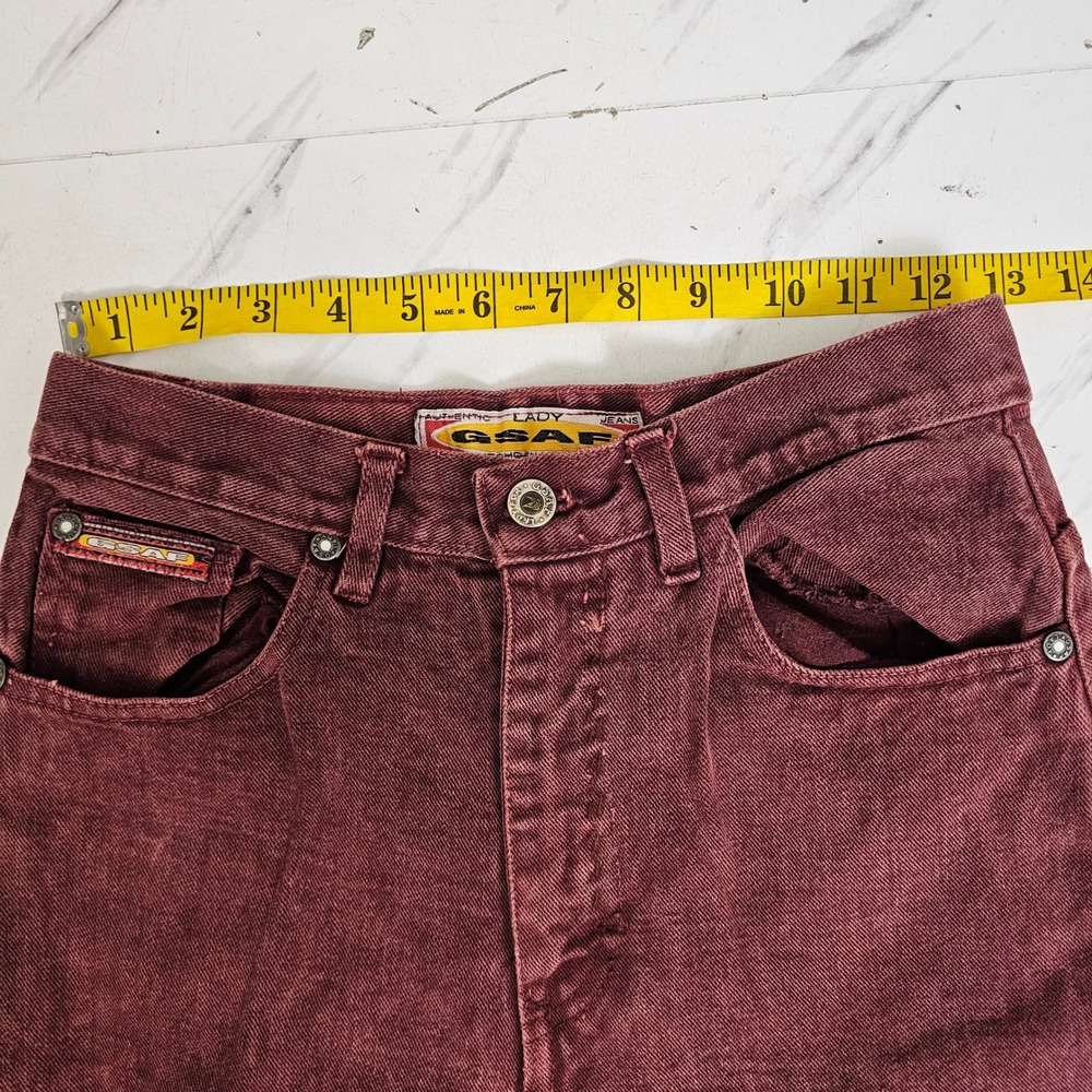 Vintage 90s GSAF High Waist Mom Jeans Burgundy Red Tapered Leg Denim Mexico Sz 6 - Picture 11 of 14